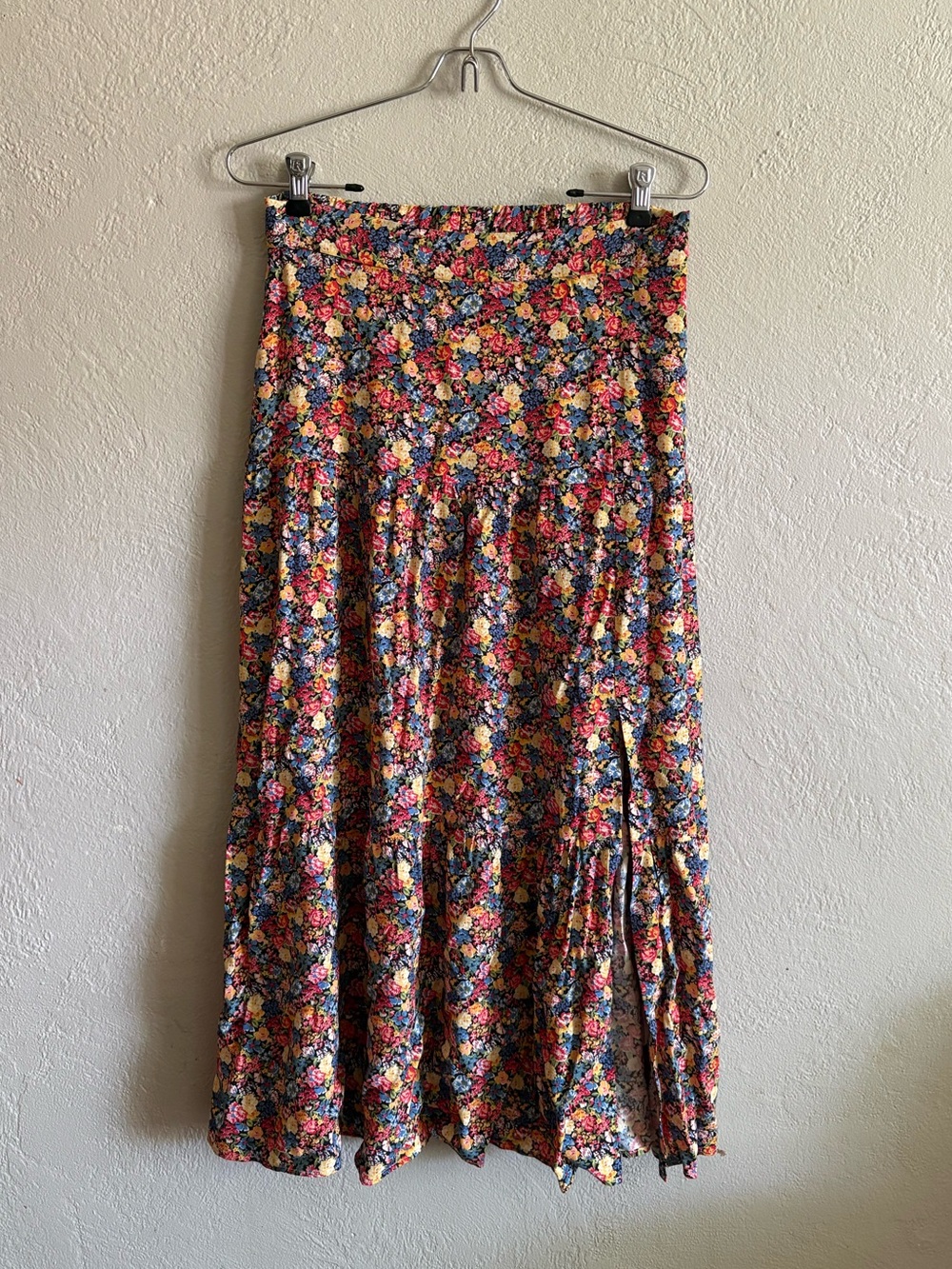 Sezane Floral Maxi Skirt in Navy Blue, Pink, Yellow, Green